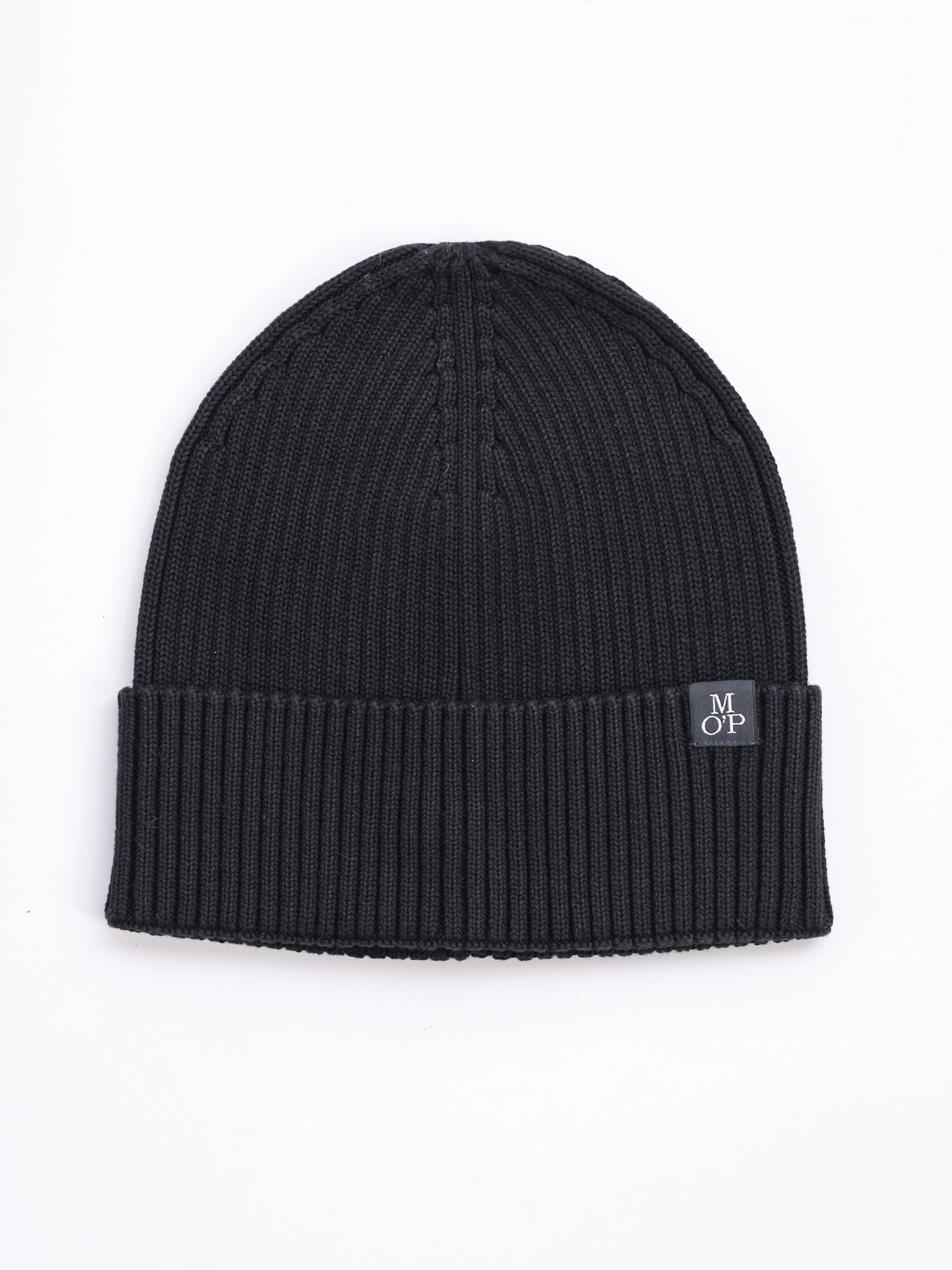 Шапка-бини черного цвета с отворотом из хлопка